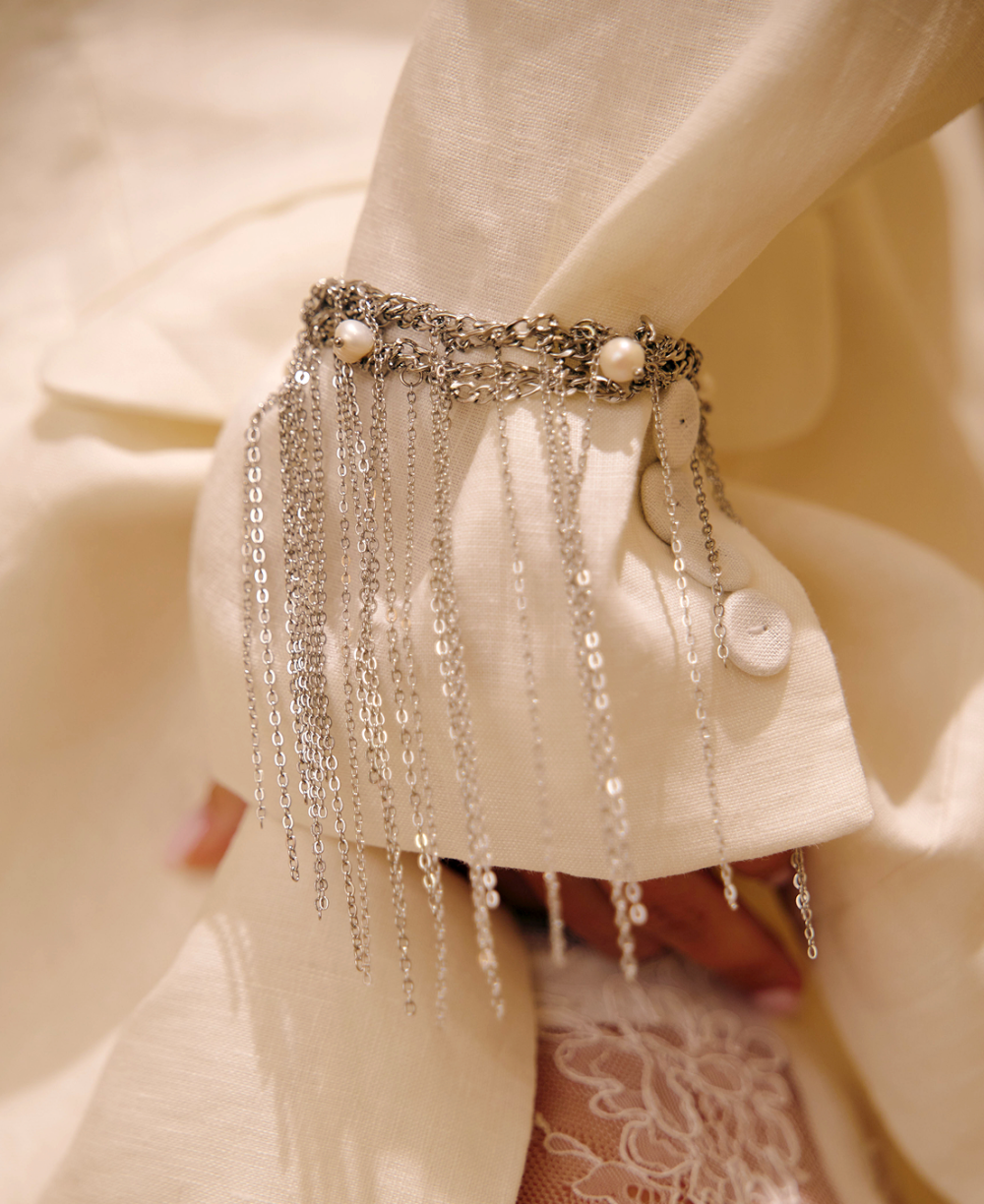 Choker bracelet made of steel and natural pearls 3in1 - Image 2