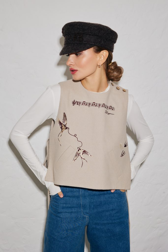 Ethno Vest from the “Shchedryk” Collection bordeaux/beige